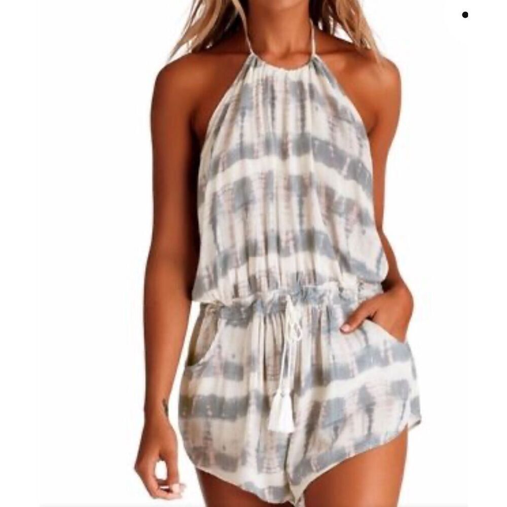 Vitamin A Womens Boho Tie-Dye Halter Romper Multicolor Size Small